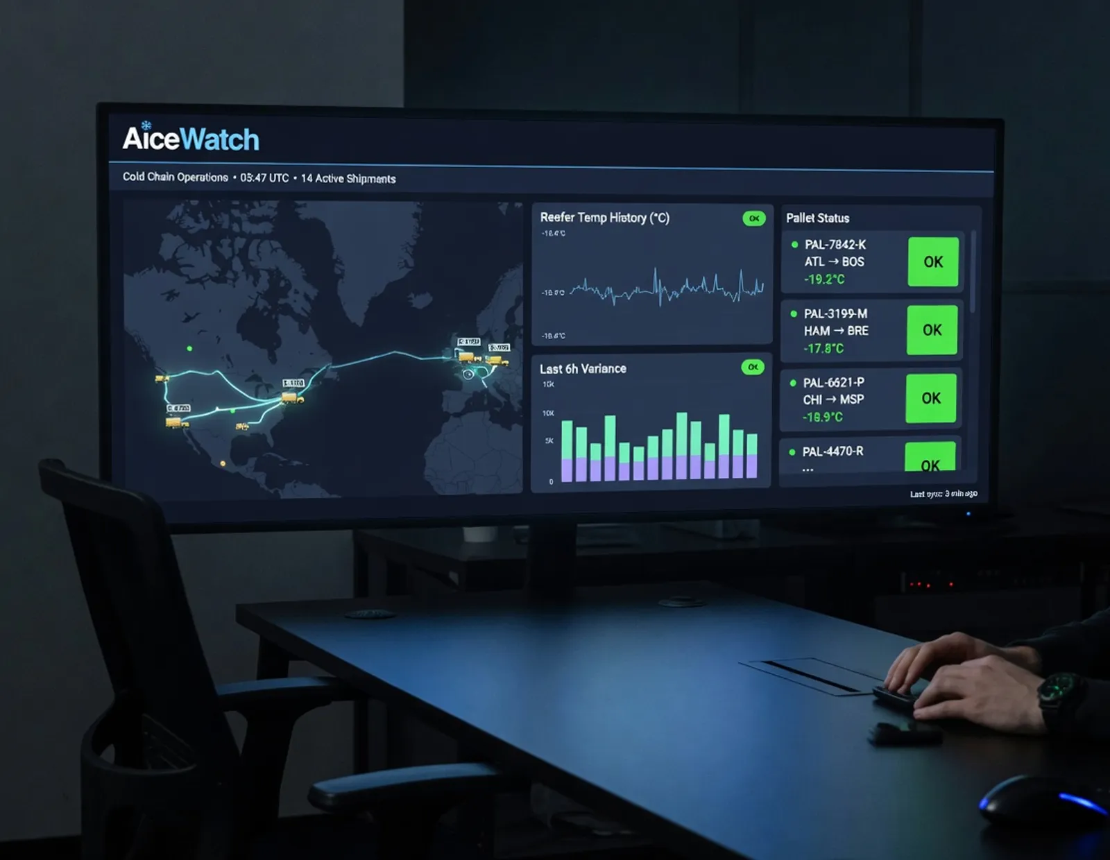 Tablero de AiceWatch en la pantalla de una sala de control.